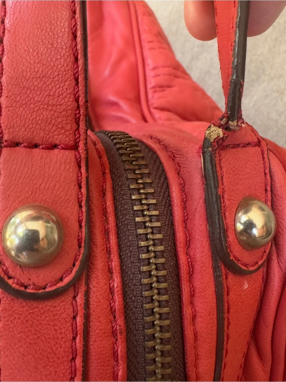🔥 CH Carolina Herrera Red Leather Andy Monogram Satchel Bag Spain